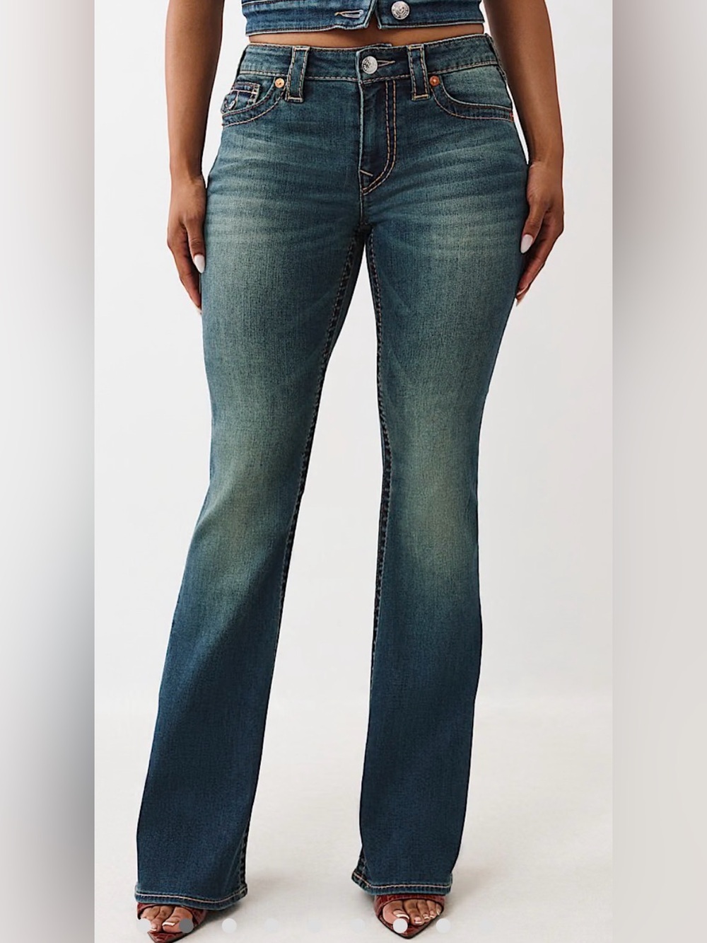 True Religion Women's Becky mid-rise flap Bootcut Jeans in Del Mar medium